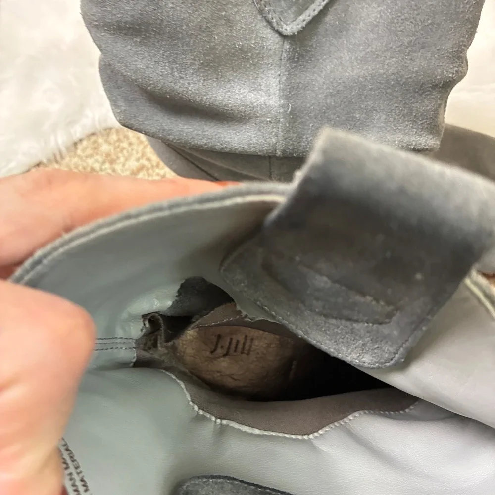 J. Jill Waylon Slouch Suede Ankle Boots Grey Leather Block Heel 7M 2017233